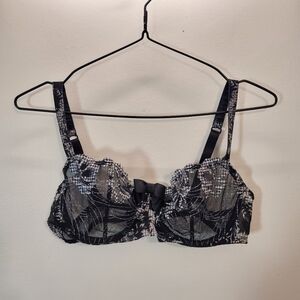 Aubade Underwired Love Circus Lace Bow Black And White Bra - 38c - R214